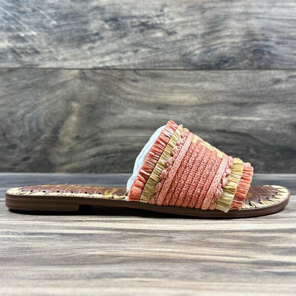 NIB Sam Edelman Georgia 7M Orange Raffia Flat Slide Sandals Resort Beach - Picture 6 of 12